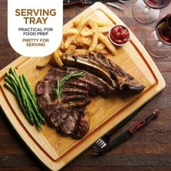 Discount 🤩 18 in. x 12 in. Rectangle Bamboo Cutting Board with Drip Grooves by Bambusi 🤩 -Cutlery Sales light brown qood bambusi cutting boards bel cbs fa 1000