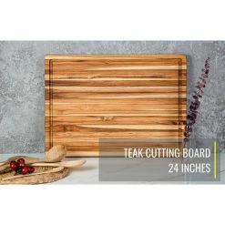 Promo 🎉 22 in. Natural Rectangular Teak Wood Cutting Board with Juice Groove (Pack of 5-Pieces) by cadeninc ❤️ -Cutlery Sales natural cutting boards bfn lqw6 5881 76 1000