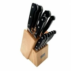 Best deal 💯 13-Piece German Stainless Steel Cutlery Knife Set with Wood Block by NutriChef 🎉