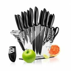 Best Sale 🌟 17-Piece Stainless Steel Precision Kitchen Knife Set with Block Stand by NutriChef 👏 -Cutlery Sales nutrichef knife sets nckns17 31 1000