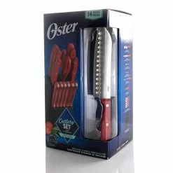 Best deal 👍 Steffen 14 Piece Stainless Steel Knife Set in Red with Hardwood Storage Block by Oster ⭐ -Cutlery Sales oster knife sets 985114547m 4f 1000