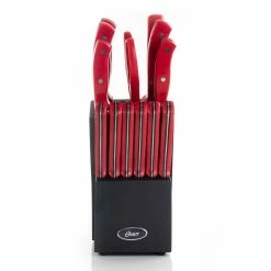 Best deal 👍 Steffen 14 Piece Stainless Steel Knife Set in Red with Hardwood Storage Block by Oster ⭐ -Cutlery Sales oster knife sets 985114547m 76 1000
