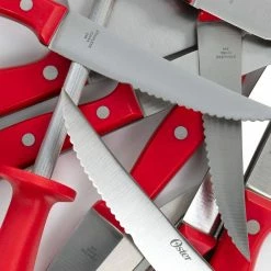 Best deal 👍 Steffen 14 Piece Stainless Steel Knife Set in Red with Hardwood Storage Block by Oster ⭐ -Cutlery Sales oster knife sets 985114547m fa 1000