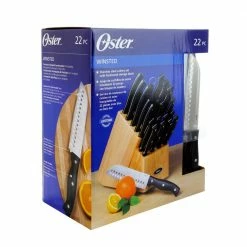 Deals 😉 Winstead 22- Piece Stainless Steel Knife Set with Black Handles and Swivel Wood Block by Oster ⌛ -Cutlery Sales oster knife sets 98586276m 44 1000