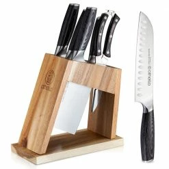 Promo ⌛ 6 Piece Classic Stainless Steel Knife Set with Wooden Block by OTHELLO 🎁