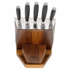 Deals 🤩 6-Piece Japanese Stainless Steel Knife Block Set with Rotating Knife Block and Tablet Holder by Ozeri 💯 -Cutlery Sales ozeri knife sets ozk5 4f 1000