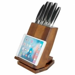 Deals 🤩 6-Piece Japanese Stainless Steel Knife Block Set with Rotating Knife Block and Tablet Holder by Ozeri 💯 -Cutlery Sales ozeri knife sets ozk5 66 1000