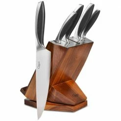 Deals 🤩 6-Piece Japanese Stainless Steel Knife Block Set with Rotating Knife Block and Tablet Holder by Ozeri 💯 -Cutlery Sales ozeri knife sets ozk5 c3 1000