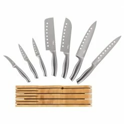 Outlet ⭐ 8-Piece Stainless Steel Knife Set, with Japanese Stainless Steel Slotted Blades by Ozeri 🤩 -Cutlery Sales ozeri knife sets ozk6 76 1000