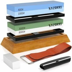 Cheapest ๐ฅฐ Solido Angle Guide 2-Double-Sided 400/1000 and 3000/8000 Grit Whetstones Knife Sharpening Stone Kit with Leather Strop by Razorri โ