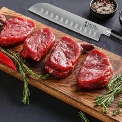 Buy 🎉 7 in. Stainless Steel Partial Tang Japanese Chef Santoku Knife with Wood Composite Handle by HOMLUX 😉 -Cutlery Sales santoku knives x002y4bhzd 1f 1000