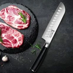 Buy 🎉 7 in. Stainless Steel Partial Tang Japanese Chef Santoku Knife with Wood Composite Handle by HOMLUX 😉 -Cutlery Sales santoku knives x002y4bhzd 44 1000