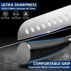 Buy 🎉 7 in. Stainless Steel Partial Tang Japanese Chef Santoku Knife with Wood Composite Handle by HOMLUX 😉 -Cutlery Sales santoku knives x002y4bhzd c3 1000