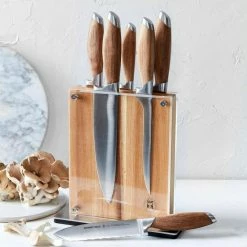 Cheap 😉 7-Piece Stainless Steel Cutlery Bonded Teak Set with Acacia Midtown Knife Block by SCHMIDT BROS. 😀 -Cutlery Sales schmidt bros knife sets sbcbt07pm1 1f 1000