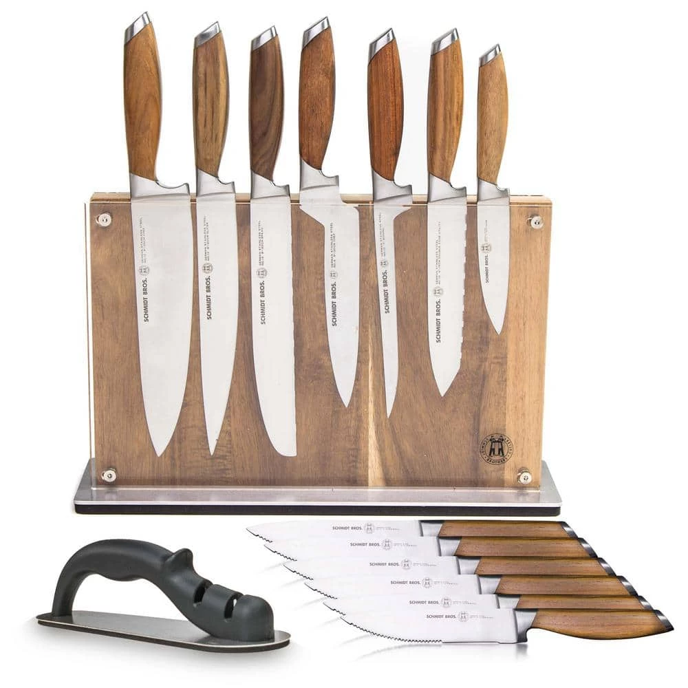 Promo ✨ 15-Piece Stainless Steel Cutlery Bonded Teak Set with Acacia Downtown Knife Block by SCHMIDT BROS. ❤️ 3 Promo ✨ 15-Piece Stainless Steel Cutlery Bonded Teak Set with Acacia Downtown Knife Block by SCHMIDT BROS. ❤️