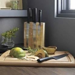 New ❤️ 7-Piece Stainless Steel Cutlery Carbon6 Set with Acacia Midtown Knife Block by SCHMIDT BROS. 👍 -Cutlery Sales schmidt bros knife sets sbcc67pm1 1f 1000