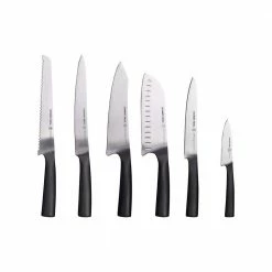 New ❤️ 7-Piece Stainless Steel Cutlery Carbon6 Set with Acacia Midtown Knife Block by SCHMIDT BROS. 👍 -Cutlery Sales schmidt bros knife sets sbcc67pm1 c3 1000