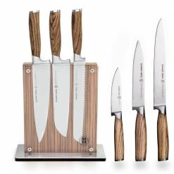 Buy ⭐ 7-Piece Stainless Steel Cutlery Zebra Wood Set with Zebra Midtown Knife Block by SCHMIDT BROS. 🔥