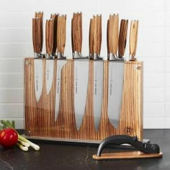 Cheap 🎉 15-Piece Stainless Steel Cutlery Zebra Wood Set with Zebra Downtown Knife Block by SCHMIDT BROS. ✨ -Cutlery Sales schmidt bros knife sets sbczw15pd1 4f 1000