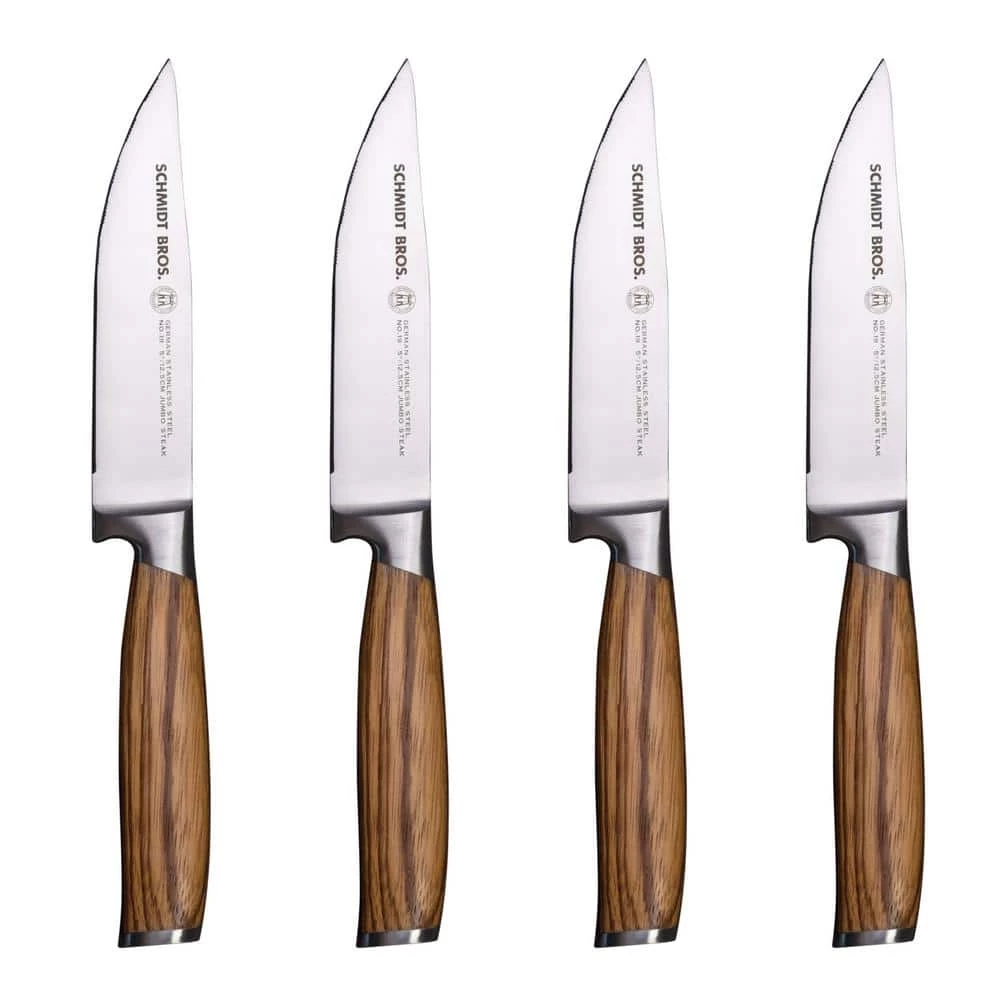Wholesale ❤️ 4-Piece Stainless Steel Cutlery Zebra Wood Jumbo Steak Knife Set in Wood Gift Box by SCHMIDT BROS. ❤️ 3 Wholesale ❤️ 4-Piece Stainless Steel Cutlery Zebra Wood Jumbo Steak Knife Set in Wood Gift Box by SCHMIDT BROS. ❤️