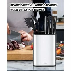 Outlet 😉 12-Knife Universal Stainless Steel Knife Block With Double Ripple Slot and Space Saving by cadeninc ✔️ -Cutlery Sales silver knife blocks storage rain lqd5 hlbg 76 1000
