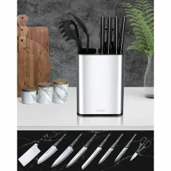 Outlet 😉 12-Knife Universal Stainless Steel Knife Block With Double Ripple Slot and Space Saving by cadeninc ✔️ -Cutlery Sales silver knife blocks storage rain lqd5 hlbg fa 1000