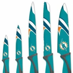 Promo 🎁 NFL Miami Dolphins 5-Piece Kitchen Knives by sportsvault 🛒 -Cutlery Sales sportsvault knife sets kknfl17 4f 1000