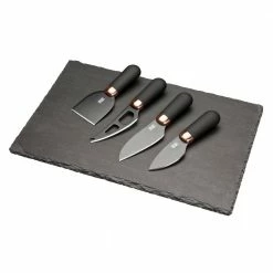 Hot Sale 🔥 Brooklyn Copper 4-Piece Cheese Knife Set Plus Slate Cheese Serving Board by Taylor's Eye Witness 🧨