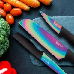 Outlet 🌟 Rainbow Black - 12 Piece Titanium Knife Set with Matching Blade Guards by Tomodachi 👏 -Cutlery Sales tomodachi knife sets hmc01a656d 1f 1000