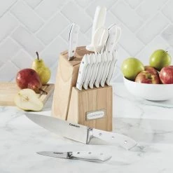 Outlet 🧨 Classic 13-Piece White Stainless Steel Knife Block Set with 9-Knives Sharpening Steel and All-Purpose Sheers by Cuisinart 😉 -Cutlery Sales white stainless cuisinart knife blocks storage c77wtr 13p 31 1000