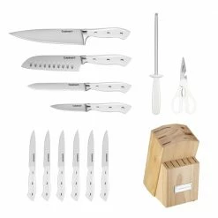 Outlet 🧨 Classic 13-Piece White Stainless Steel Knife Block Set with 9-Knives Sharpening Steel and All-Purpose Sheers by Cuisinart 😉 -Cutlery Sales white stainless cuisinart knife blocks storage c77wtr 13p 4f 1000