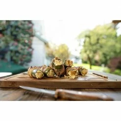 Cheap 🎁 Large 15 in. x 10 in. Rectangular Acacia Wood End Grain Steak Board Set with Knife and Sauce Holders by Yukon Glory 🤩 -Cutlery Sales wood yukon glory cutting boards yg 600 1f 1000