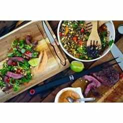 Cheap 🎁 Large 15 in. x 10 in. Rectangular Acacia Wood End Grain Steak Board Set with Knife and Sauce Holders by Yukon Glory 🤩 -Cutlery Sales wood yukon glory cutting boards yg 600 44 1000