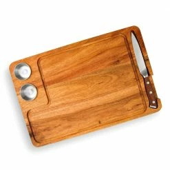 Cheap 🎁 Large 15 in. x 10 in. Rectangular Acacia Wood End Grain Steak Board Set with Knife and Sauce Holders by Yukon Glory 🤩